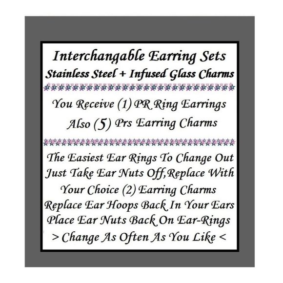 NEW Solid Color Charm Interchangeable Earrings 5 Pairs in Set Infused Glass - Picture 6 of 6